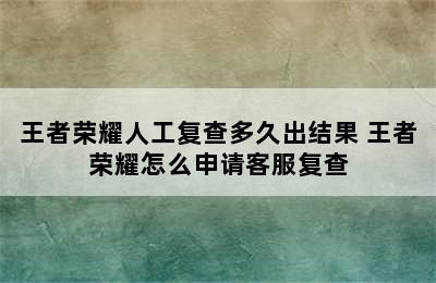 王者荣耀人工复查多久出结果 王者荣耀怎么申请客服复查